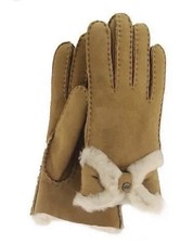 UGG Shearling Glove Sheepskin Chestnut Turned Bow Medium Price 180