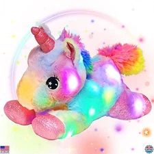 Easfan 10” LED Unicorn Plush Toy - Colorful Light-Up Stuffed Animal for Kids