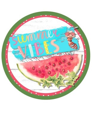 Summer Vibes Watermelon Aluminum Wreath Sign Round Metal Decor
