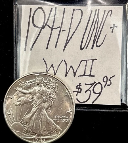 1941-D Walking Liberty Silver Half Dollar UNC+! WWII Era! ENN Coin