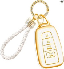 Key Fob Cover Compatible with 2018-2022 Car Smart Key Access Color: Gold White