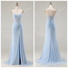 Shoulder Less Pearl Sweetheart Mermaid Ball Dress with Tie Up Satin Evening Gown