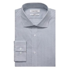Calvin Klein Men's Dress Shirt Non Iron Stretch Slim Fit Check Deep Lake