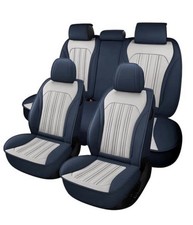 Universal Faux Leather Car Seat Covers Luxury Full Set Waterproof Bluewhite