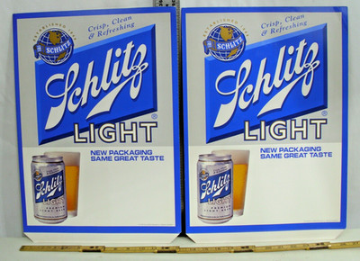 SCHLITZ LIGHT BEER CARDBOARD SIGNS X2 1990s