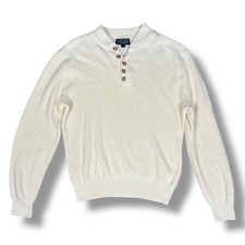 Vintage 80s 90’s Lands' End Sweater USA Made Beige Fishermans Henley Retro Sz L