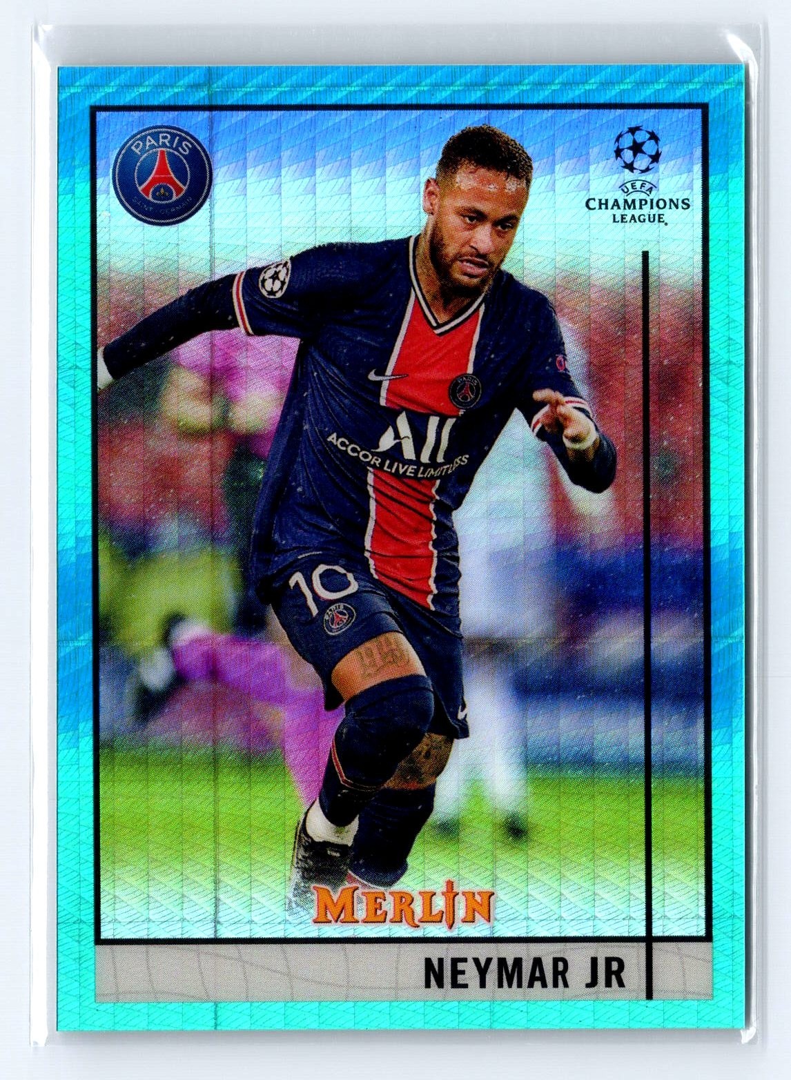 2020-21 Topps Merlin Chrome UEFA Champions League #58 Neymar Jr Aqua Prism PSG b