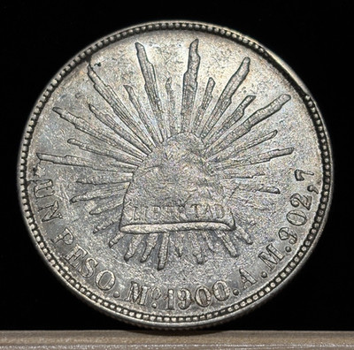 MEXICO 1 Peso 1900 Mo Mexico City Mint, Libertad, Nice Details EF-AU. A2