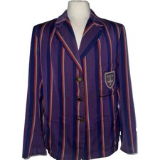 Vintage School Blazer Jacket Mens Medium Purple Red Blue Badge Crest Boating