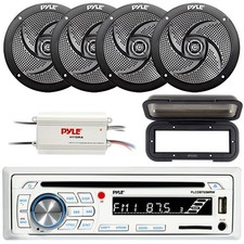 Pyle Marine AM/FM Radio Stereo Receiver with Cover 4x 5.25" 180W Speakers Amp