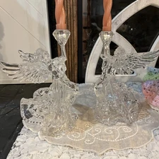 Vintage2 Raz Import Christmas Acrylic Glass Angel Candl Holder Candlestick Tree 