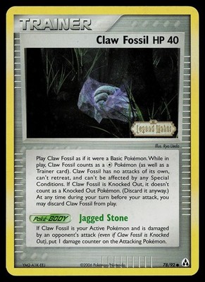 Pokemon Card - Claw Fossil Legend Maker 78/92 Reverse Holo Common Stamped