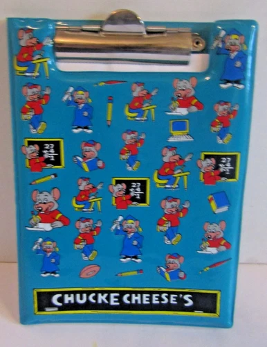 Chuck E. Cheese Vinyl Folio Clipboard Drawing Note Pad School Prize Vtg 1990s