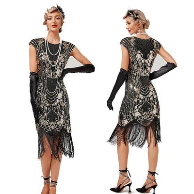 Beaded Tassel Dress Vintage 1920S Sequined Gown Handmade plus Size Evening  | eBay
