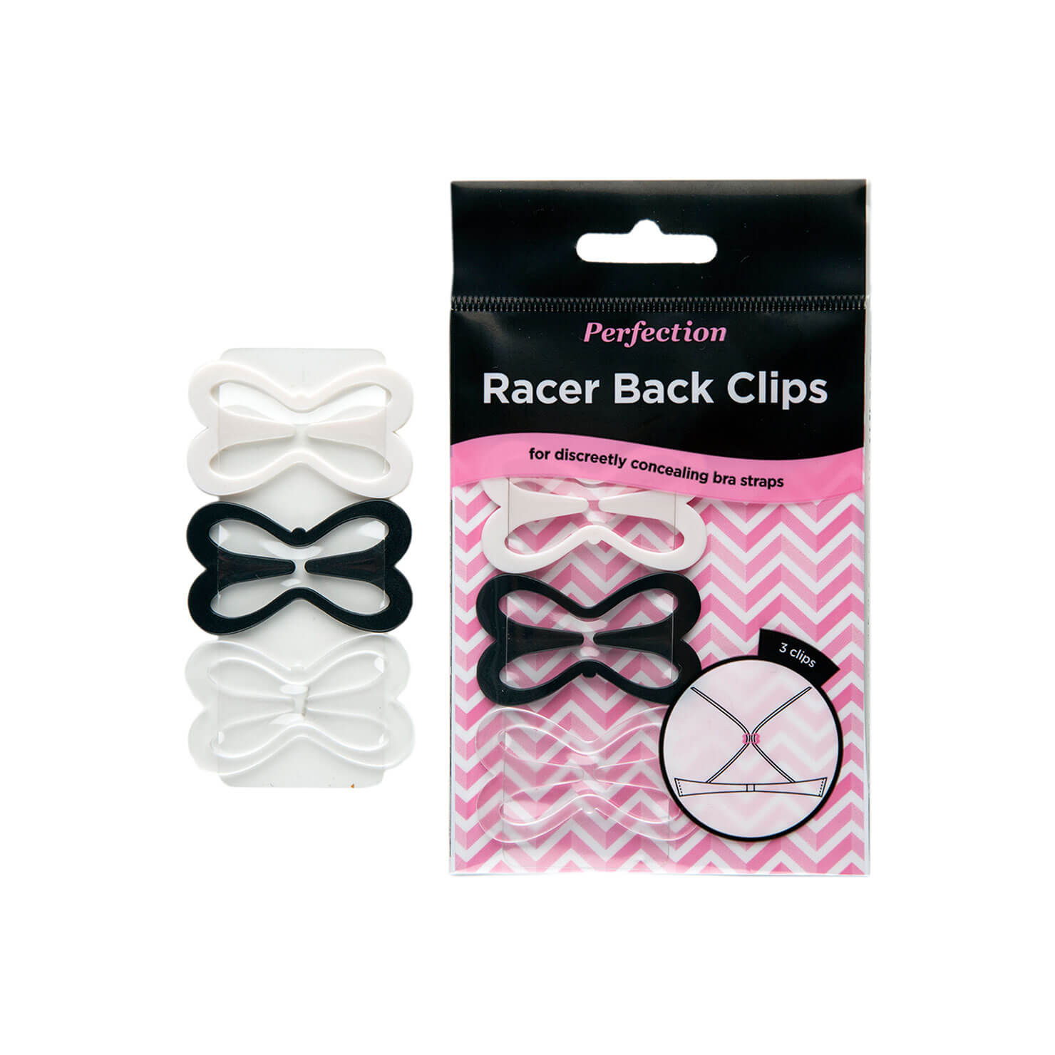 Perfection Racer Back Bra Converter Clips 3 Pack Black/White/Clear