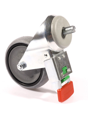 PRL) WHEELS DIAMETER 10 cm WITH BRAKE TROLLEYS MANNER HANKO FINLAND STEEL RUBBER