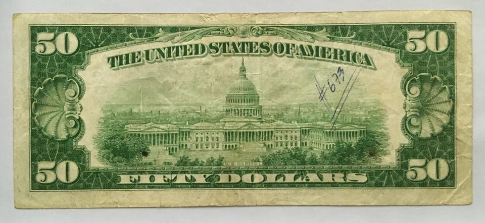 Series of 1934 $50 US Federal Reserve Note nice circulated FR#2102-A - Image 2 of 2