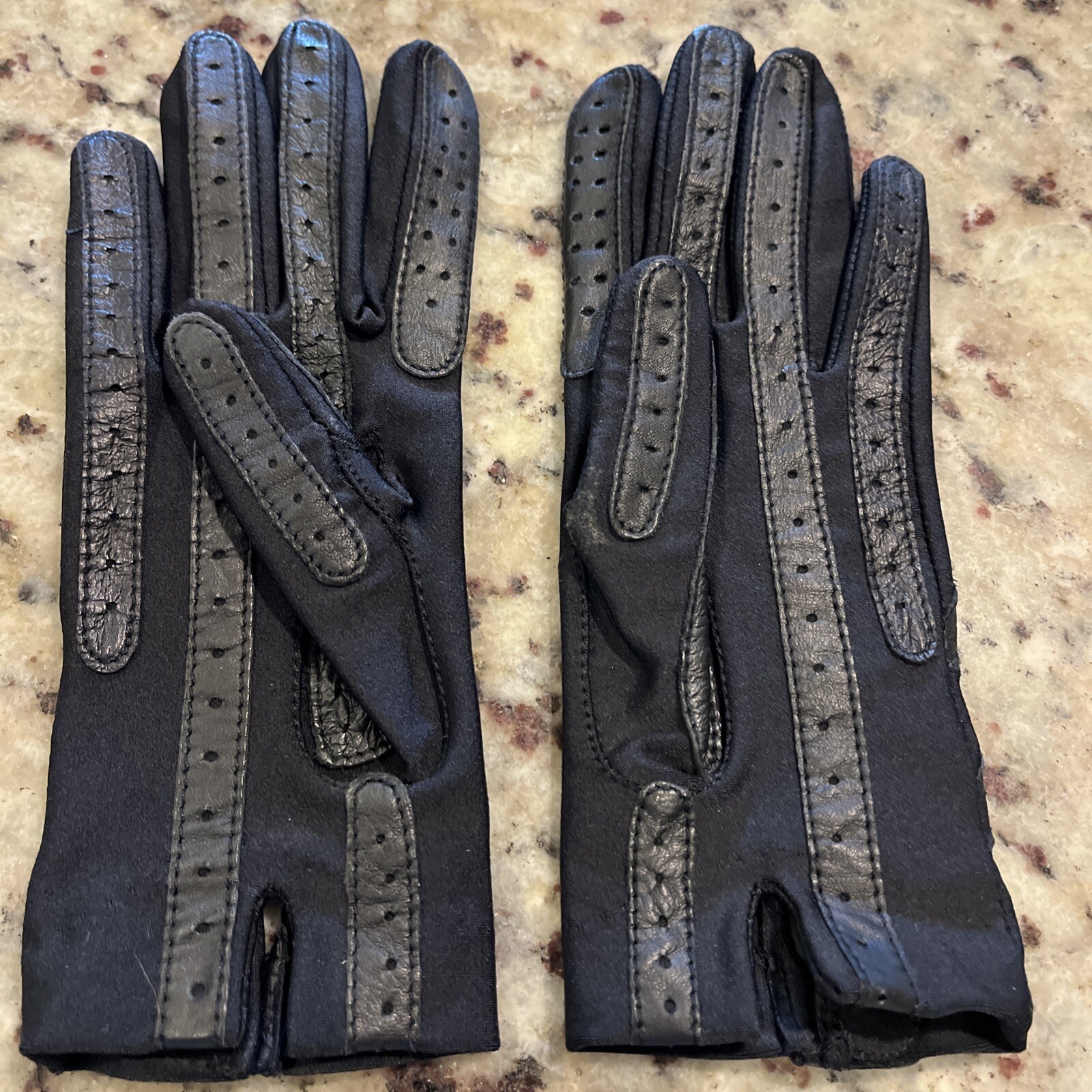 Vintage Isotoner Gloves Unlined One Size Black Stretch Leather Trim eBay