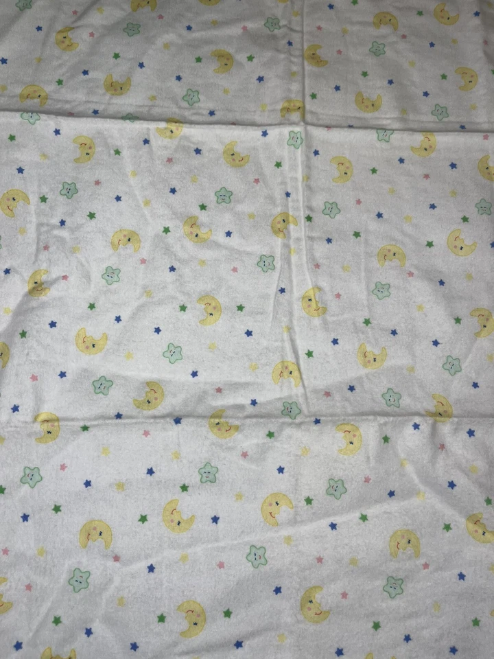Manta Receptora Bebé Circo Vintage Luna Estrellas Caras Franela 38"x33" Algodón EE. UU. Foto 4 de 4