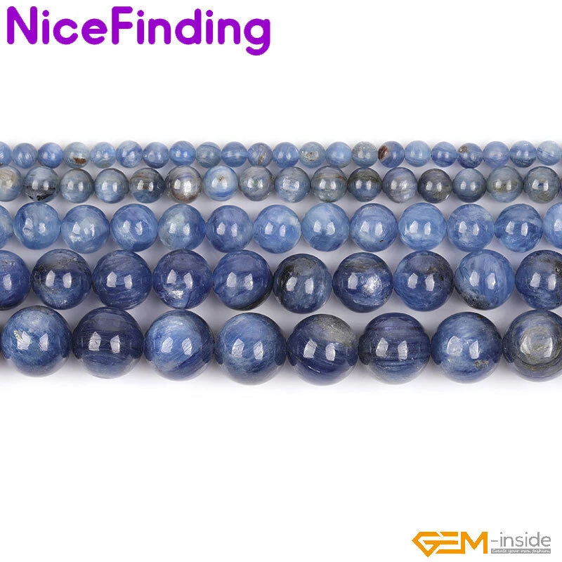 Cuentas redondas de piedras preciosas de cuarzo cianita azul natural para hacer joyas hilo a granel Foto 2 de 4