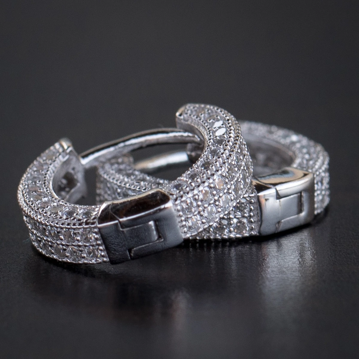 Men s Small White Gold Plated 925 Sterling Silver Iced Hoop