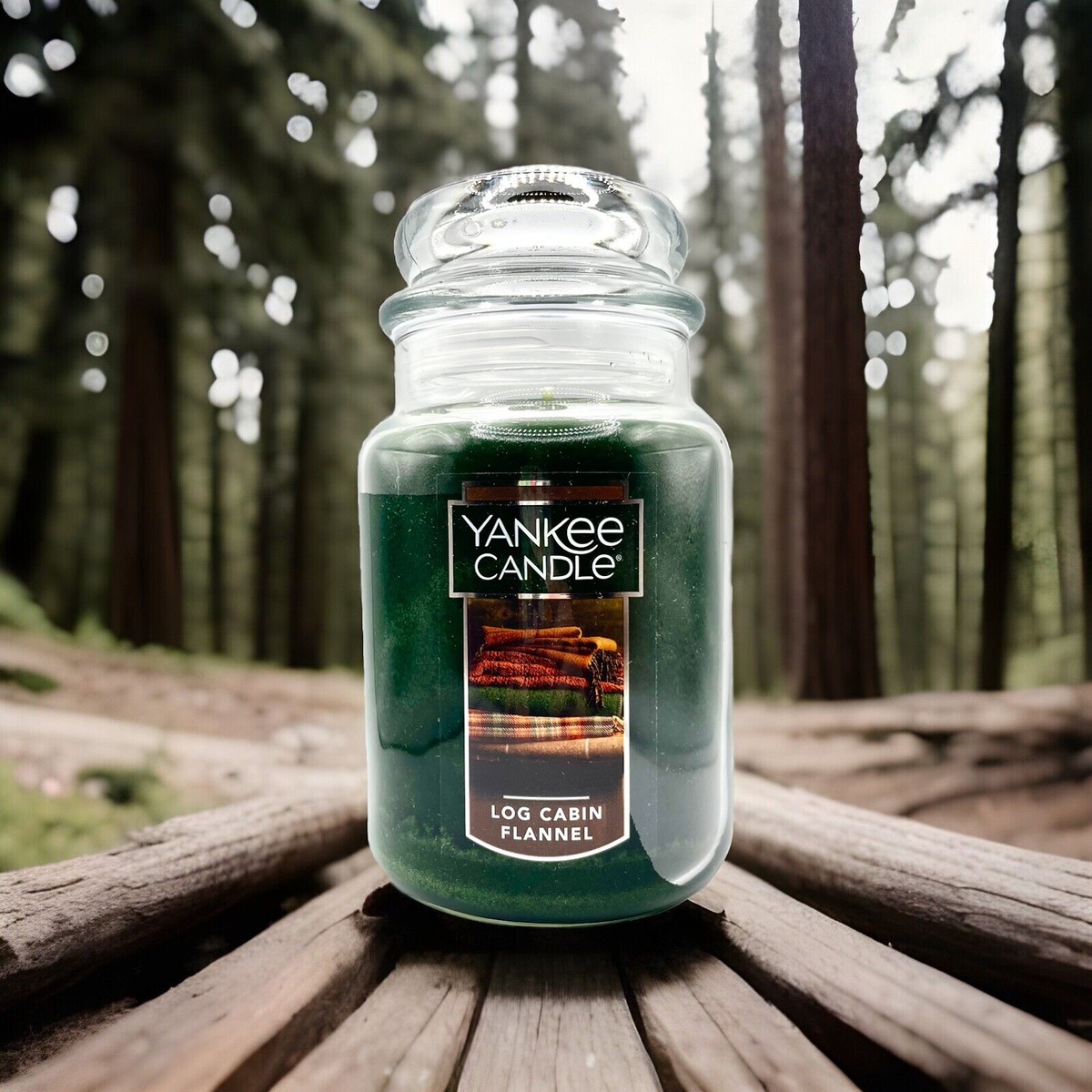 Yankee Candle Large Jar Candle w/ Glass Cover- Log Cabin Flannel