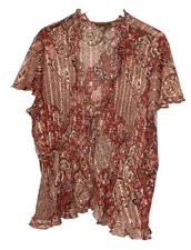 Notations Women’s Blouse short sleeve button ruffle pink light weight sheer 3x