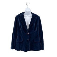 Vintage Koret Blue Velvet Blazer Jacket Womens Sz 18 70s Coat Button Front Lined
