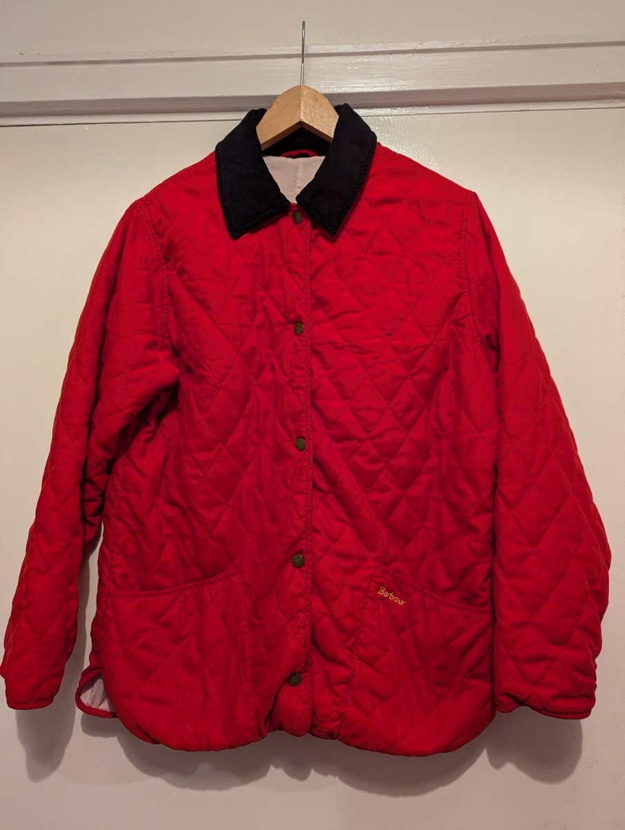 Barbour eskdale Ladies winter Red Jacket with corduroy collar size UK 14