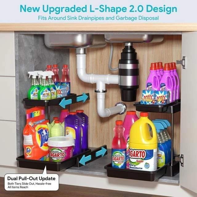 Under Sink Storage Shelf, 2 Tier Slide for Kitchen Cupboard Cabinet Organizer UK - Image 2 of 4