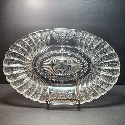 Antique DUNCAN & MILLER Shell & Tassel Clear Under Platter 13'' X 9'' Approximate