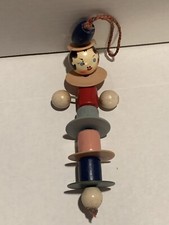 Vintage Baby Rattle Celluloid And Wood 8  With Original String
