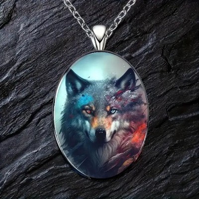 Wolf King Oval Pendant Necklace Charm