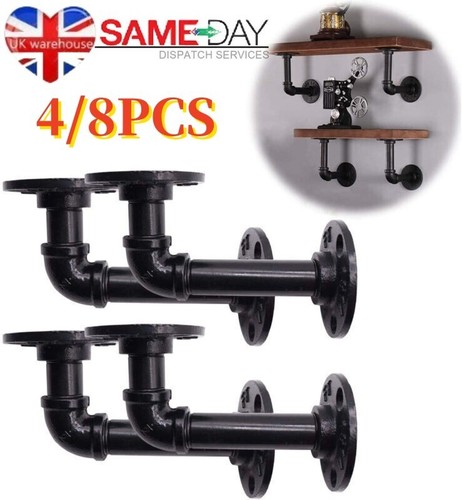 4-8X Pipe Shelf Brackets Industrial Iron Rustic Floating Shelves Storage Unit UK - Picture 2 of 16