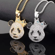 Iced Panda Pendant Silver/Gold Simulated Diamond Bling Box Chain Hip Hop