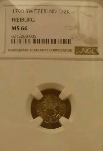 1790 Switzerland Freiburg 1/2 Kreuzer . NGC MS 66 . Very rare grade 