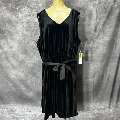 #ad DRAPER JAMES RSVP Sleeveless Knot Waist Velvet Dress Size XXL Black Holiday Glam $4.49