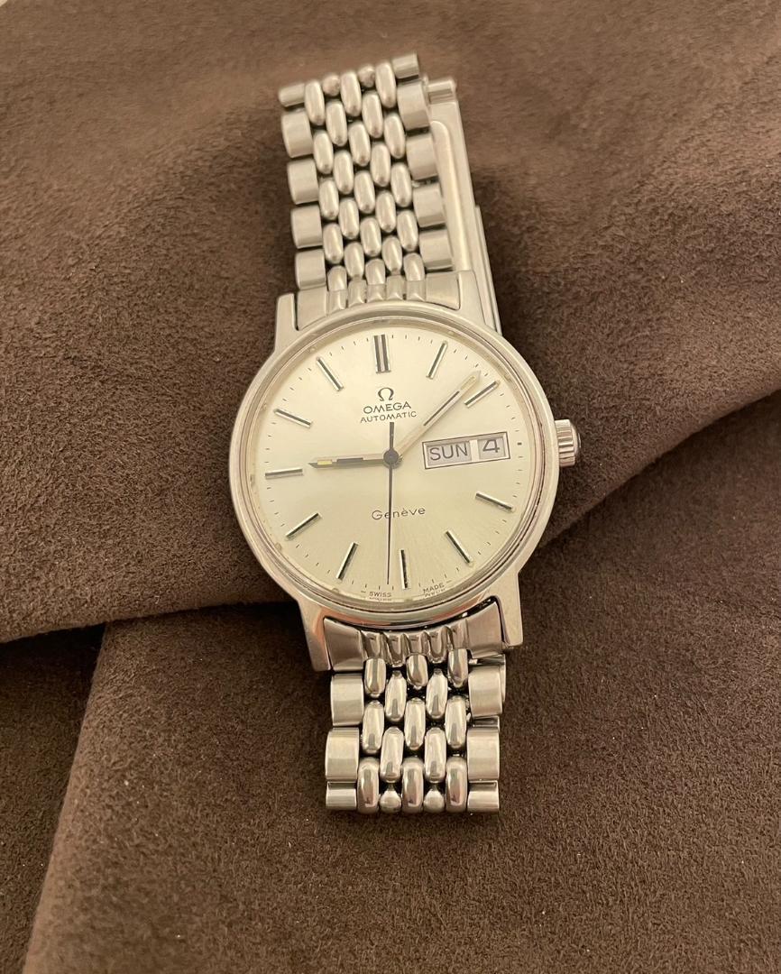 Omega Geneve Day Date Silver Automatic Mens Watch Auth
