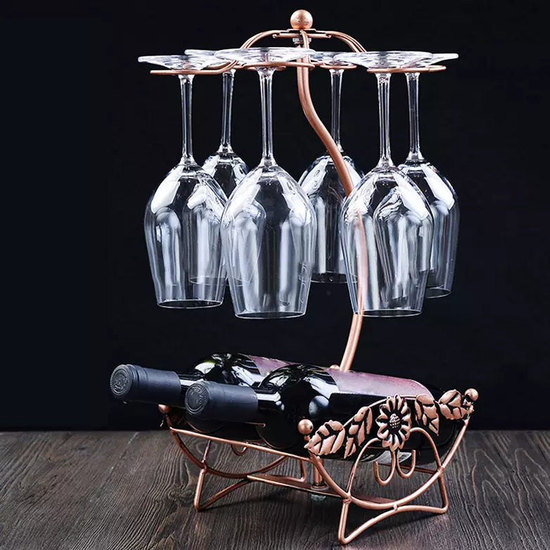 Iron Wine Glass Rack Bottle Holder Metal Stand Leaf Flower Design Display Bar