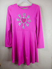 btween Girls M Pink Knit Fit & Flare Long Sleeve Knee Dress Sequin Snowflake