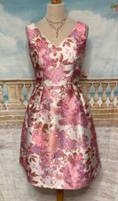 Wedding Races Skater Dress 14 Pink Floral Summer Midi Fit and Flare Chi Chi