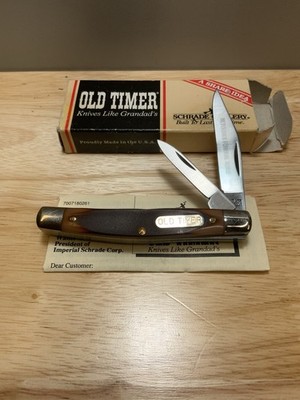 Schrade USA Old Timer 33OT Middleman Jack Knife, Sawcut Brown Delrin Handles