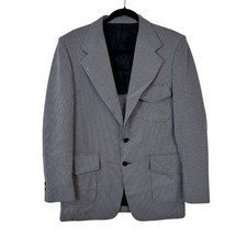 Vtg Mens Plaid Blazer 1970s Sears Gray Black Houndstooth 42R Two Button Blazer