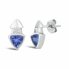 LeVian Platinum Trillion Violet Tanzanite White Diamond Fancy Fine Stud Earrings