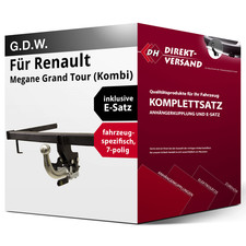 Für Megane Gr. Tour IV K9A (G.D.W.) Anhängerkupplung abnehmbar + E-Satz 7pol Set
