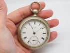 ANTIQUE SILVEROID WALTHAM MASS RAILROAD POCKET WATCH CHAIN DRIVEN FUSE RUNS