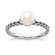 925 Sterling Silver Stackable 7-7.5mm Freshwater Cultured Pearl Ring Size 5