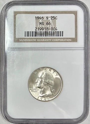 1946-S Silver Washington Quarter, NGC MS-66