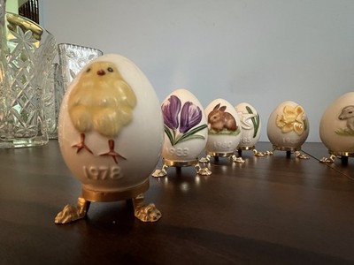 Set of 8 Goebel Porcelain Annual Easter Eggs with Stands - 1978-1985