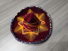Sombrero Mexican Authentic CHILD Burgundy w/ Gold Thread 5-3/4"